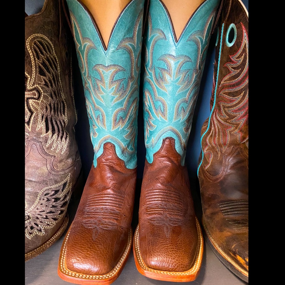 Womens justin smooth ostrich turquoise boots - size 8C